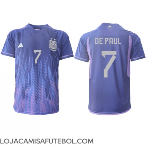 Camisa de Futebol Argentina Rodrigo de Paul #7 Equipamento Secundário Mundo 2022 Manga Curta